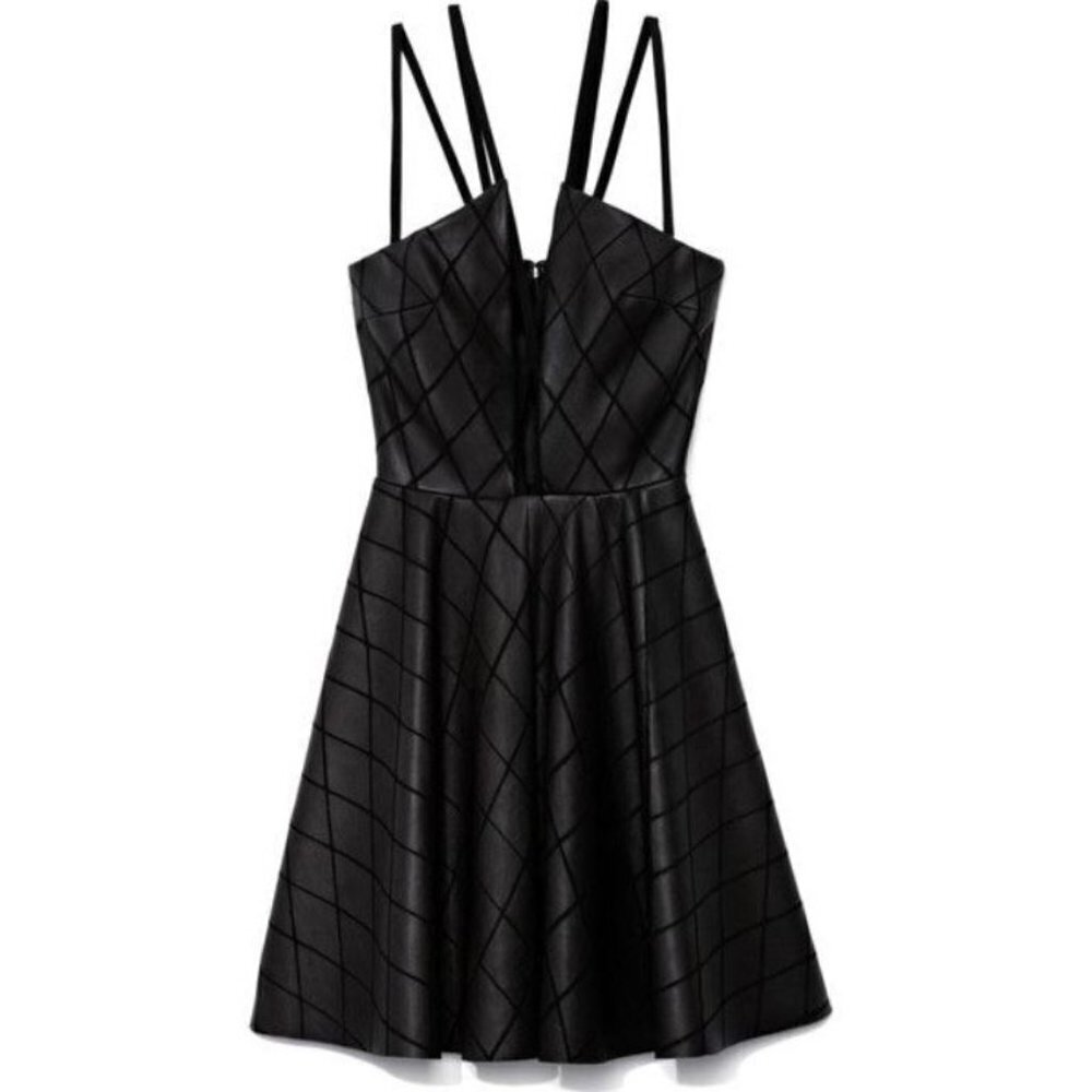 Cushnie et Ochs Black Diamond Detail Lamb Leather Dress Size XS